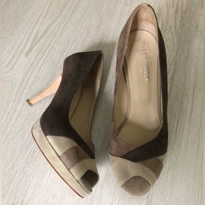 Wittchen Italian Suede Leather Tri-Color Peep-toe Platform Pumps